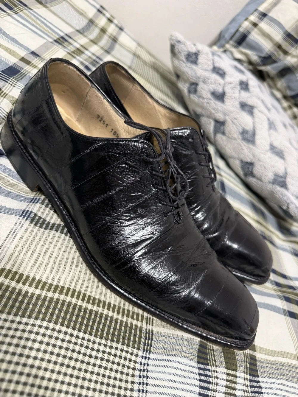 Belvedere Florence Hand Crafted Italian Eel Skin Black Dress Shoes 10.5 M